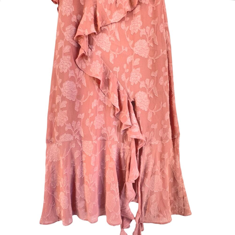 Zara Marsala Jacquard Ruffle Midi Dress Romantic Floral Cottagecore M ruffles - Picture 7 of 9